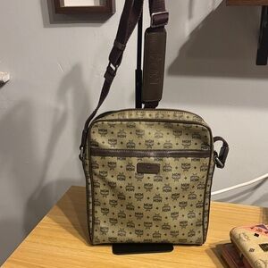 MCM Tan and Brown Logo Messenger Bag
